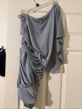 Xtraordinary Slate One-Shoulder Ruched Mini Dress
